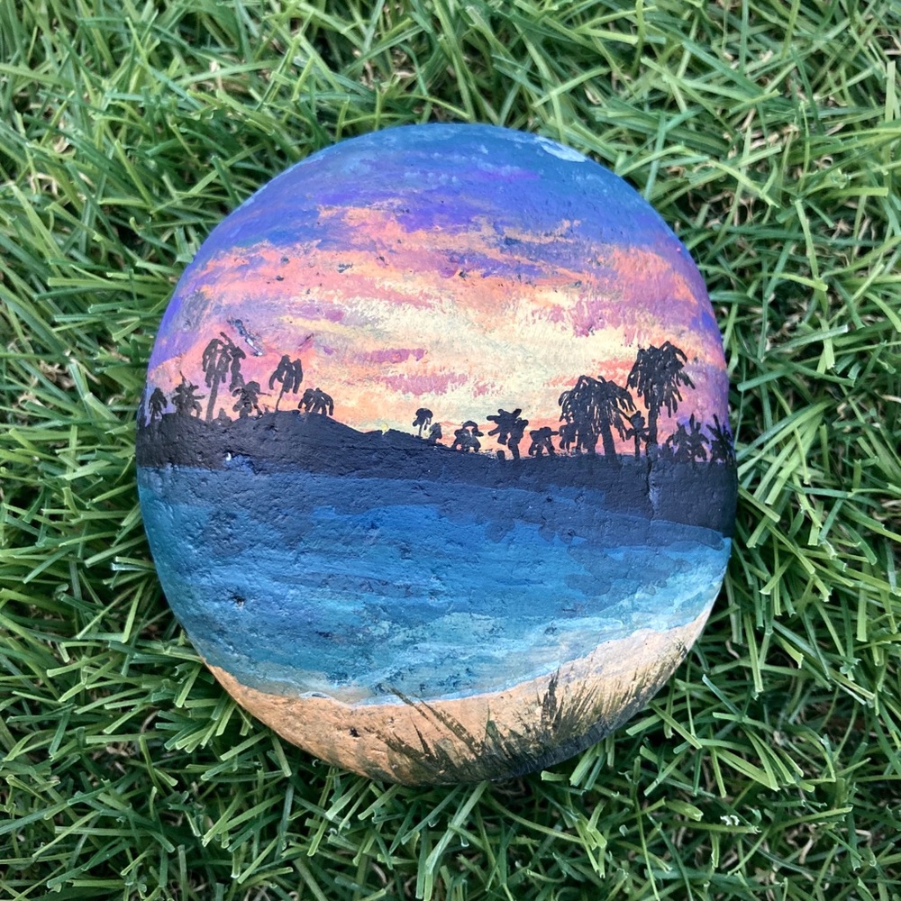 Sunset Ocean Hand Painted River Rock 3”